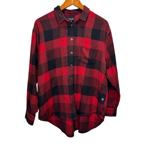 Madewell Flannel Side-Button Oversized Ex-Boyfriend Shirt Buffalo Check Large - Picture 5 of 14